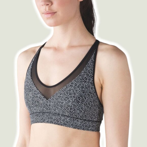 LULULEMON Race With Me Racerback Swim Top Sz 4 Freckle Flower Black White - Picture 1 of 8